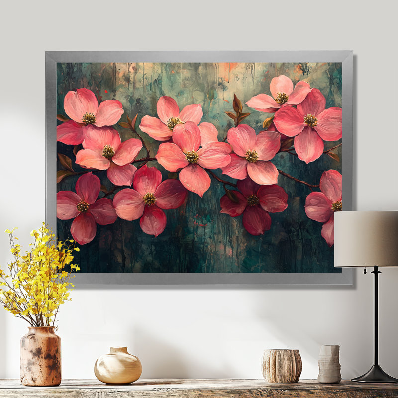 Imanie - Floral Wall Art, Argent, H 12 po x l 20 po, Floater Framed