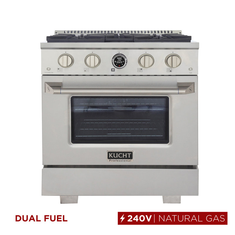 30 in. 4.2 cu. ft. 4 Burners Dual Fuel Range with Kucht Horus Thermostat, Liquid Propane, Stainless Steel