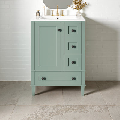 Meuble-lavabo de salle de bain avec lavabo en céramique intégré, tablette à double couche, tiroirs à fermeture en douceur et porte d'armoire à fermeture en douceur