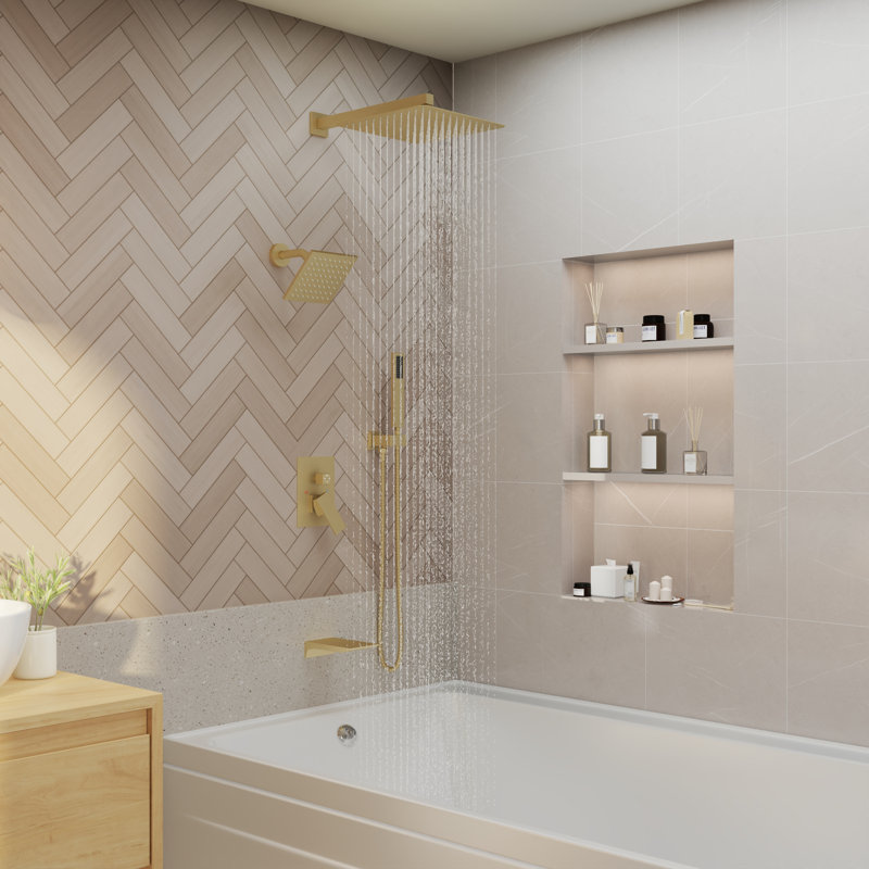 Système de douche à double pression et à pression équilibrée avec douchette de douche à 4 fonctions 12 pouces avec bec de baignoire Rainfall Symphony
