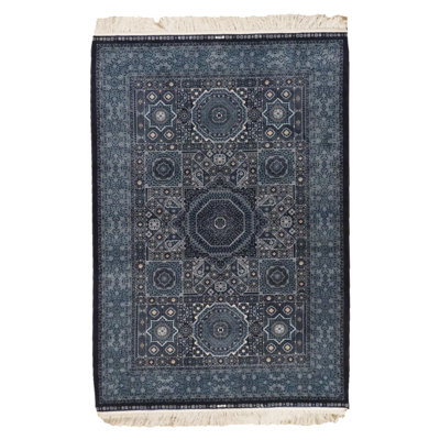 4X6 Blue Hereke Tufted Pure Silk Area Rug, 1000 KPSI