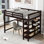 Lit mezzanine avec tablettes de rangement et bureau sous le lit, poste de travail compact en bois massif