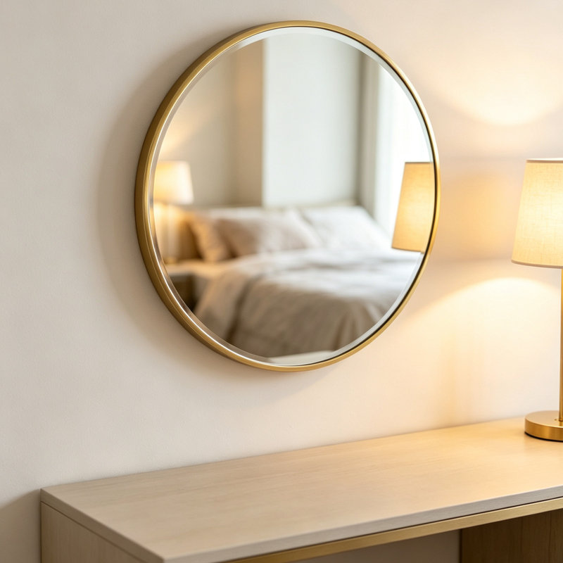 Nordic Style Round Wall Mounted Bathroom Mirror, 60cm x 60cm, Gold