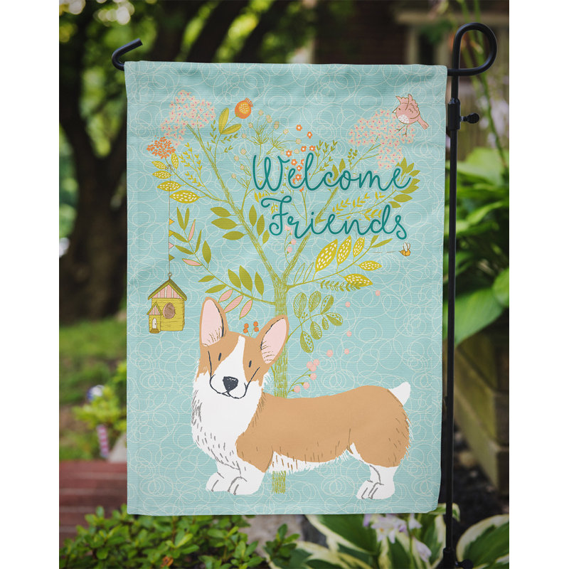 « welcome », un polyester de 2 côtés en polyester de 15 x 11 po drapeau de jardin, Corgi brun