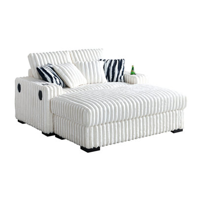 Causeuse à accoudoirs carrés de 61,42 pouces avec repose-pieds, 2 coussins de dossier et 4 coussins décoratifs, porte-gobelet, haut-parleur Bluetooth, chargeur sans fil, ports USB pour le salon et la chambre à coucher, beige