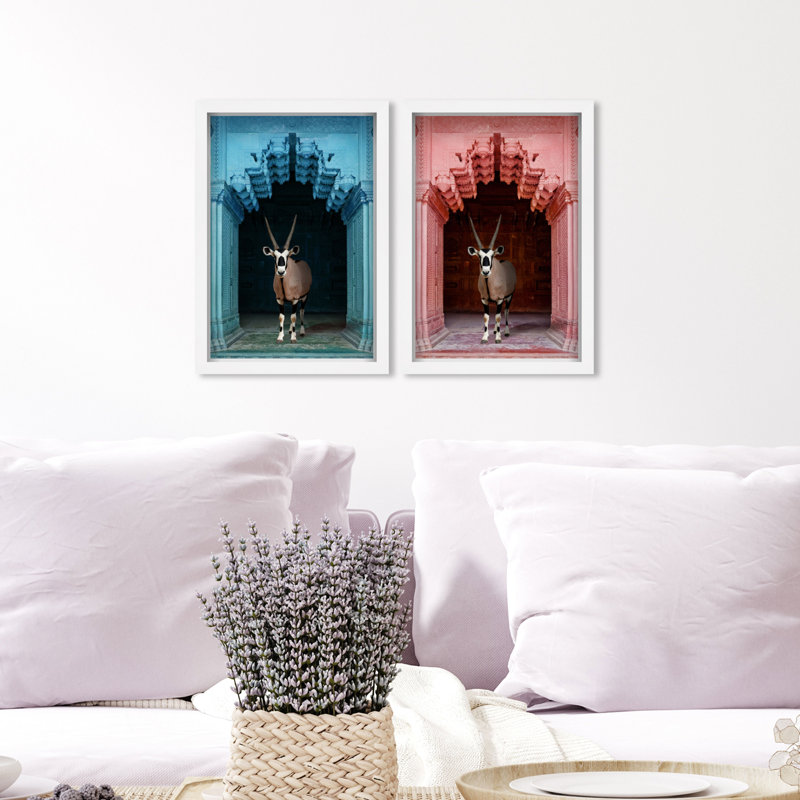 Whatsup Entrance Set of 2 Animals Shadowbox by Oliver Gal, 31.5" H x 21.5" W, White