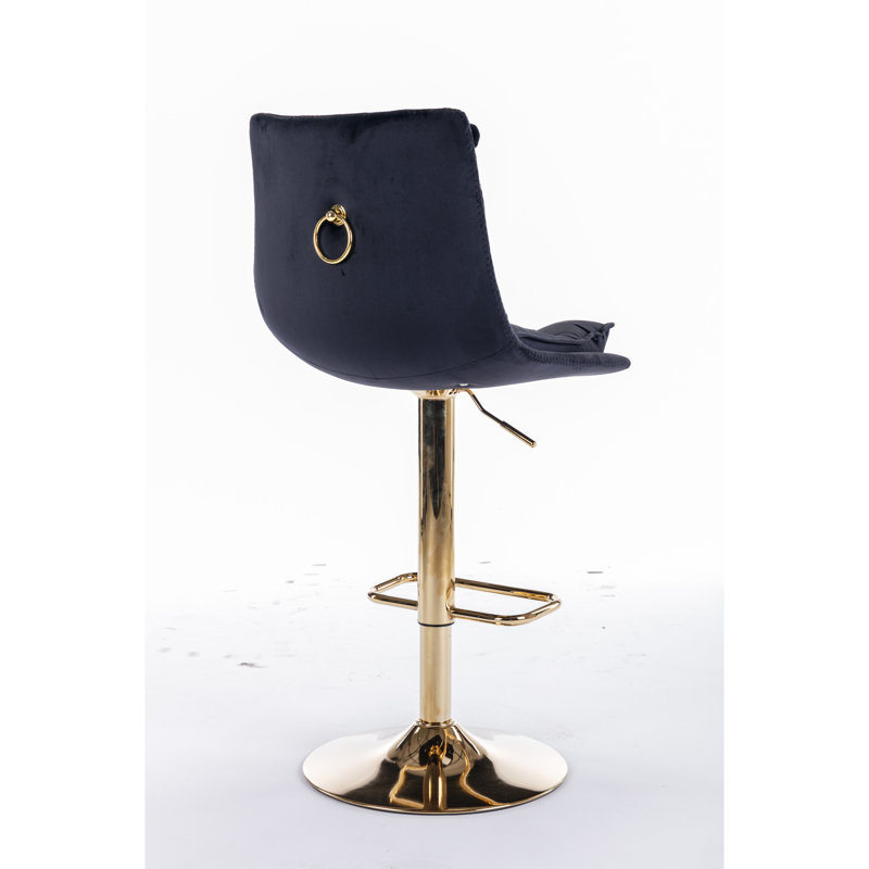 De 2 tabourets de bar pivotants en velours noir, repose-pieds et base, hauteur réglable mécaniquement pour un siège confortable en velours, avec repose-pieds de base, mécanisme relaxant