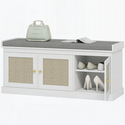 Shoe Storage Bench With Woven Rattan Doors