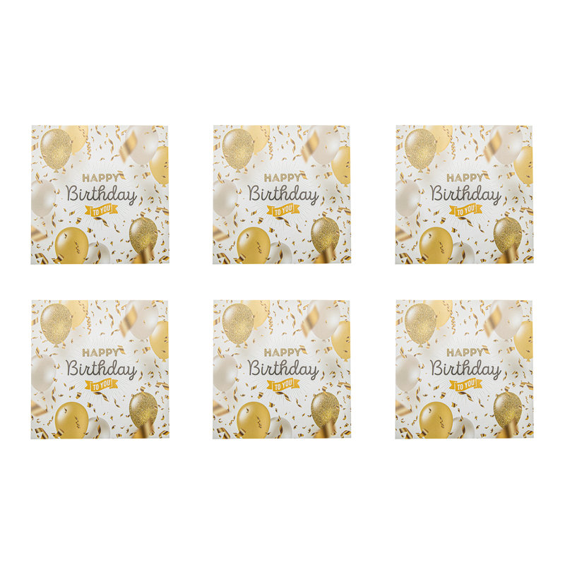 Paquet de 20 serviettes de table Happy Birthday à motif de 3 plis - ballons dorés - ensemble de 6