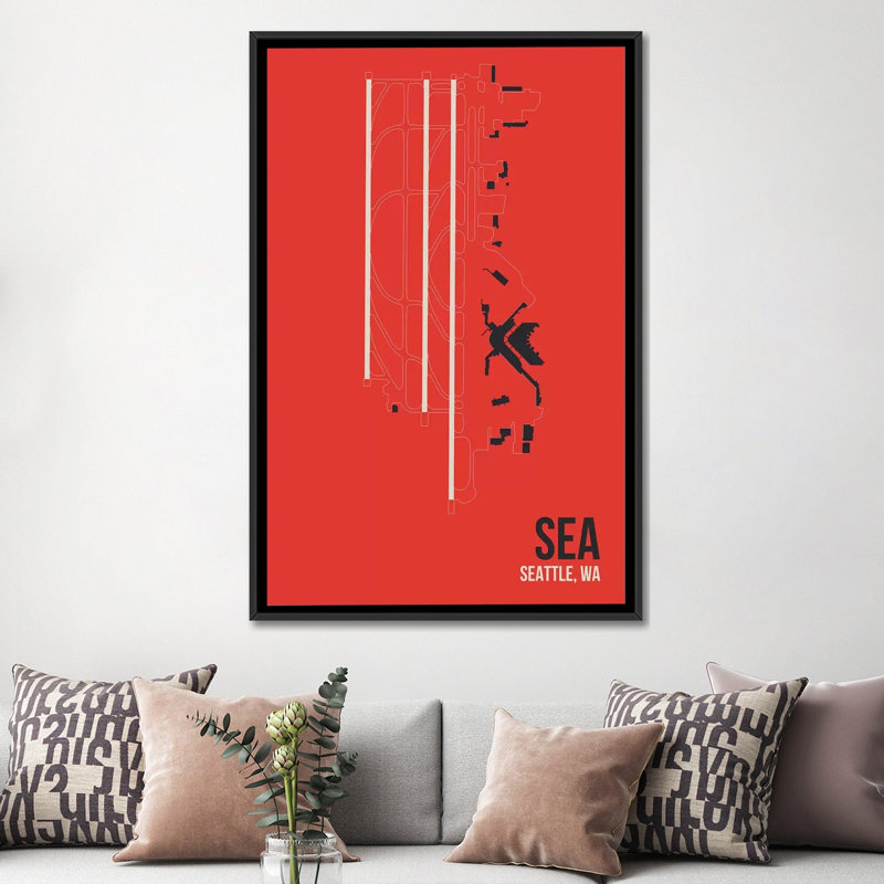 «Seattle-Tacoma», impression sur toile, H 48 po x l 32 po x P 1,5 po, Toile avec cadre noir, Pas de tapis