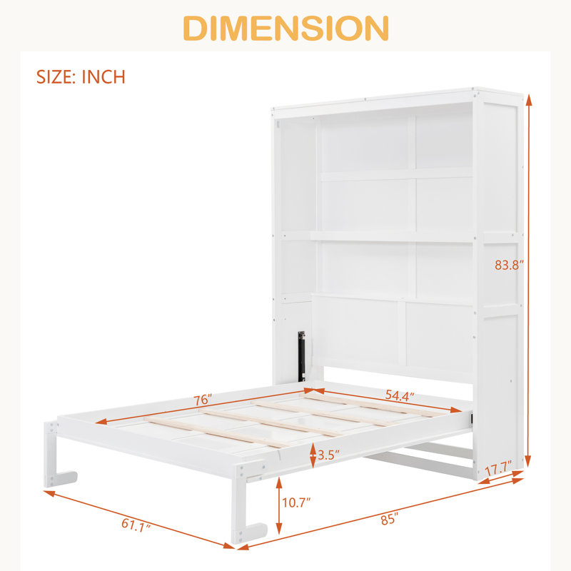 Murphy Bed Wall Bed With Shelves, Full , White