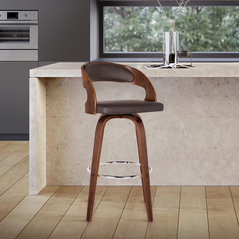Pensacola Mid-century Swivel Counter Height Bar Stool, Bar Stool (30" Seat Height), Walnut, Brown
