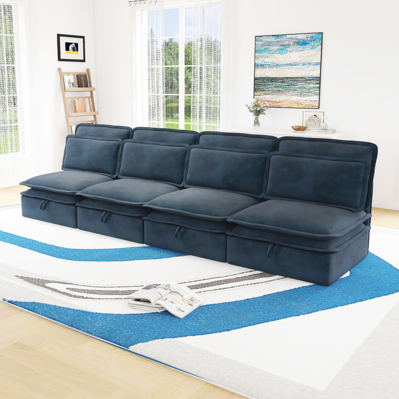 Canapé modulaire à deux couches, librement modulable, à 4 places avec rangement, Bleu
