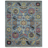 8x10 Blue Hand-Knotted Wool Floral Medallions Classic Traditional Modern Contemporary Carpet Rug