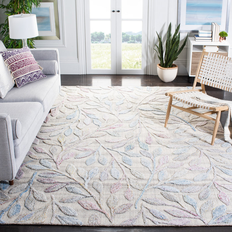 Basham Floral Hand Tufted Purple/Blue Area Rug, Rectangle 4' x 6'