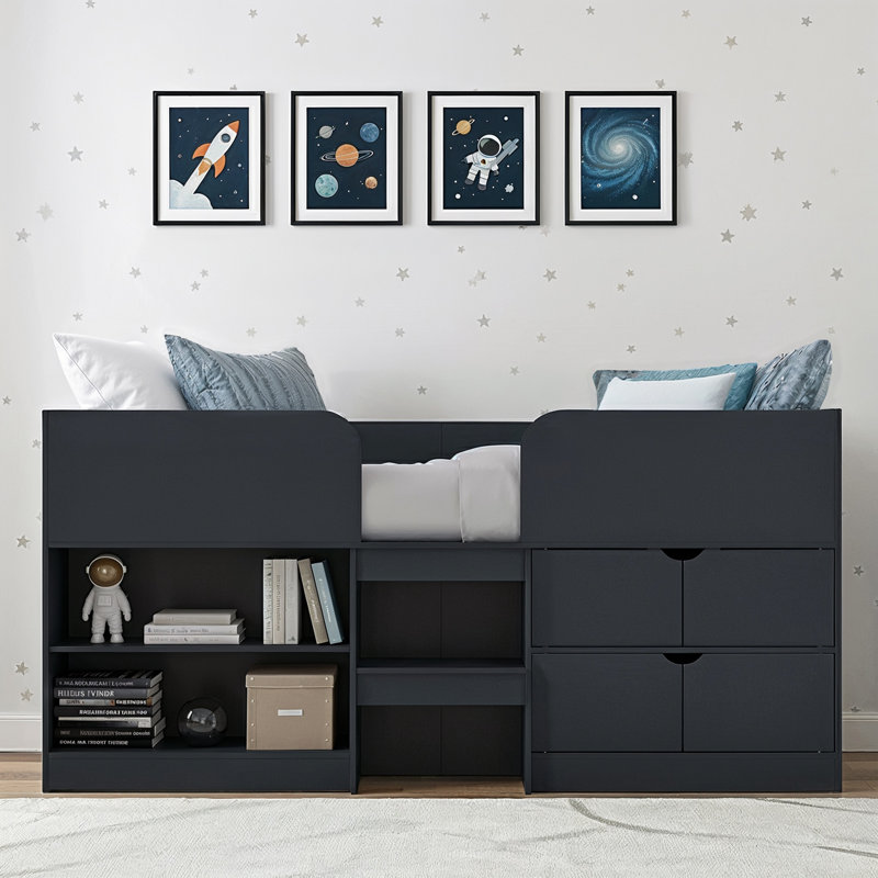 Tadley Single (3') Cabin Bed with Storage and Ladder, Bluish Grey