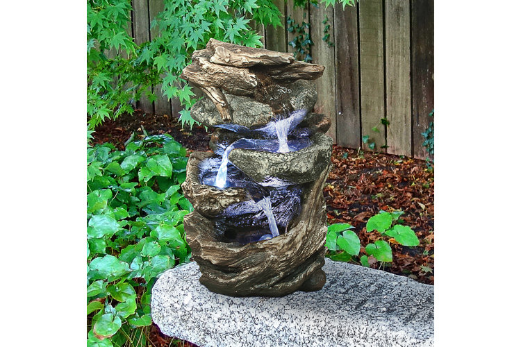 resin cascading garden tiered fountain with light