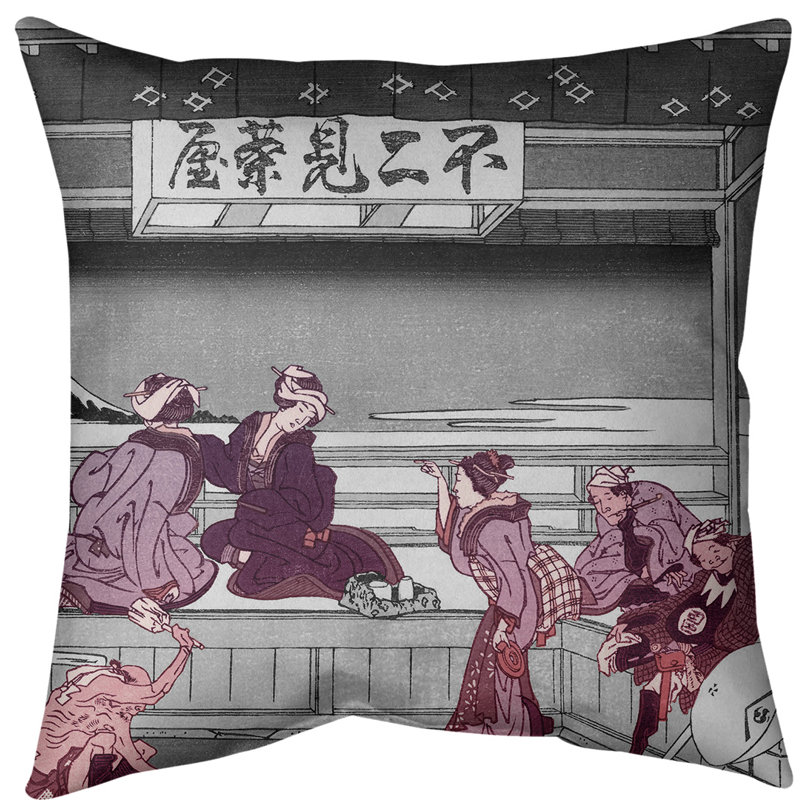 Coussin Katsushika Hokusai Yoshida at Tokaido, Rouge, Faux lin