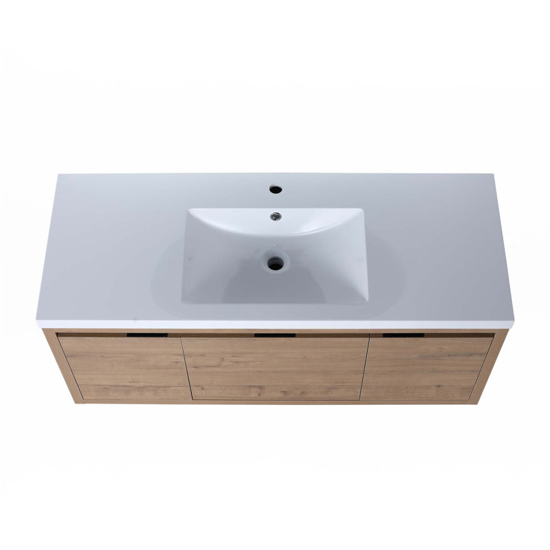 Armoire de salle de bain à fixation flottante avec lavabo, Chêne