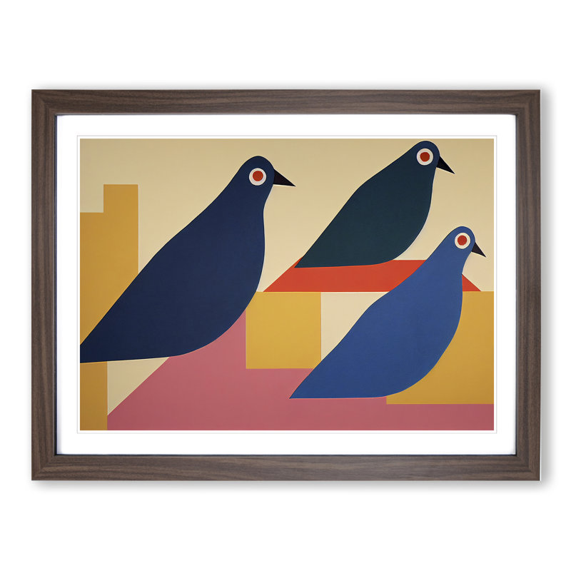 Abstract Pigeon Birds Vol.2 - Framed Print, 34cm H x 46cm W x 2cm D, Walnut