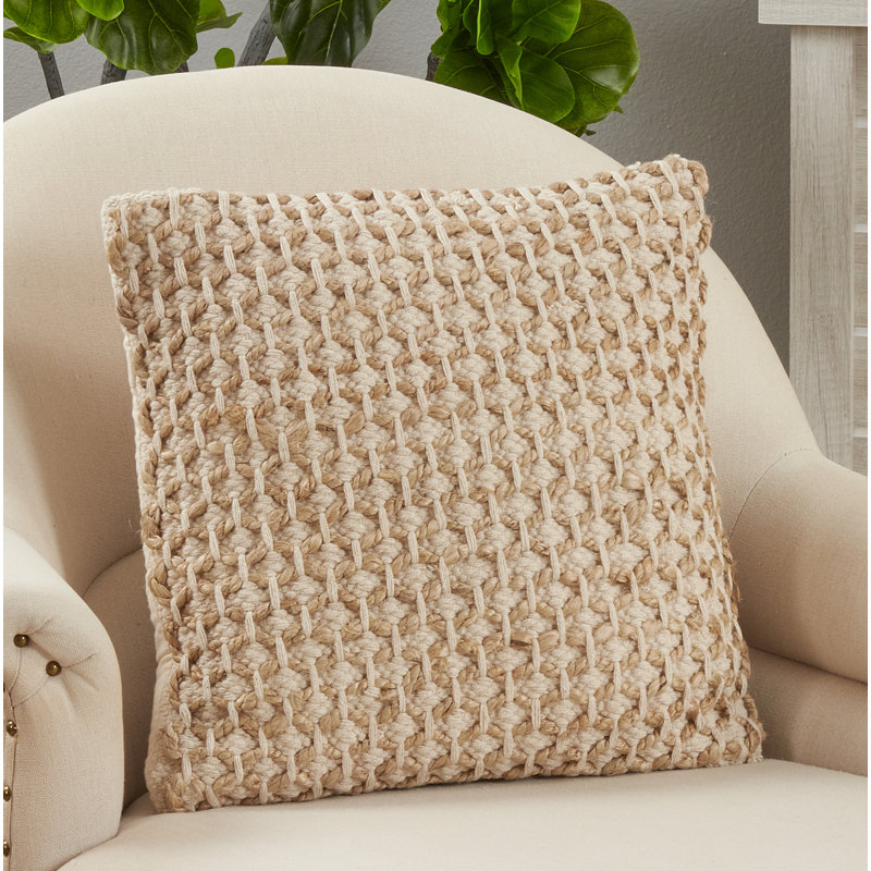 Islander Square Cotton Pillow Cover, Ivory, Pillow Cover Only - No Insert, 18"H x 18"W