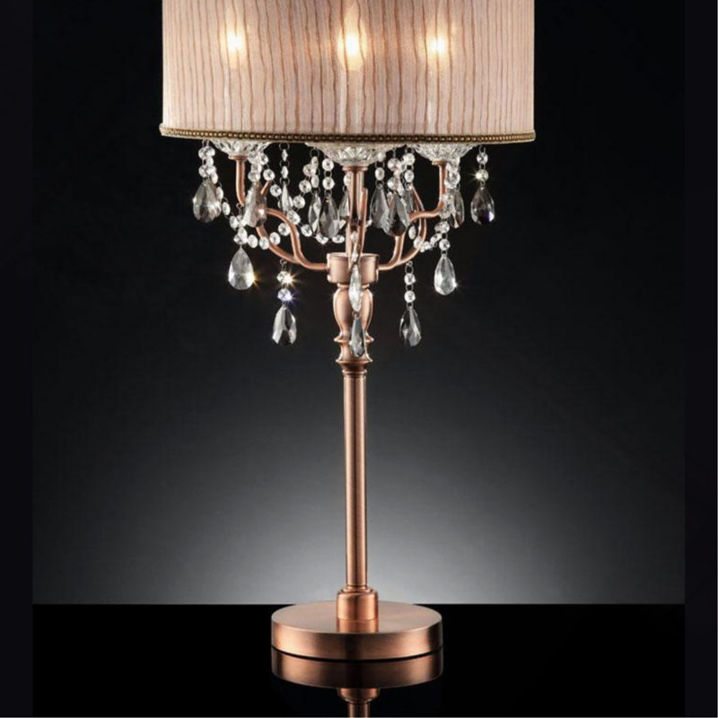 35" Tall Table Lamp "Rosie" W/ Silvery Pink Finish And Crystal Accents, Shade