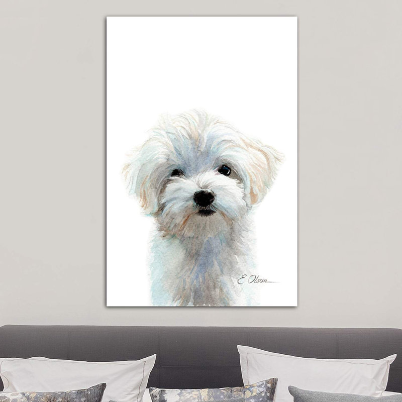 Maltese Puppy - Wrapped Canvas Painting, 101.6 cm H x 66.04 cm W x 3.175 cm D