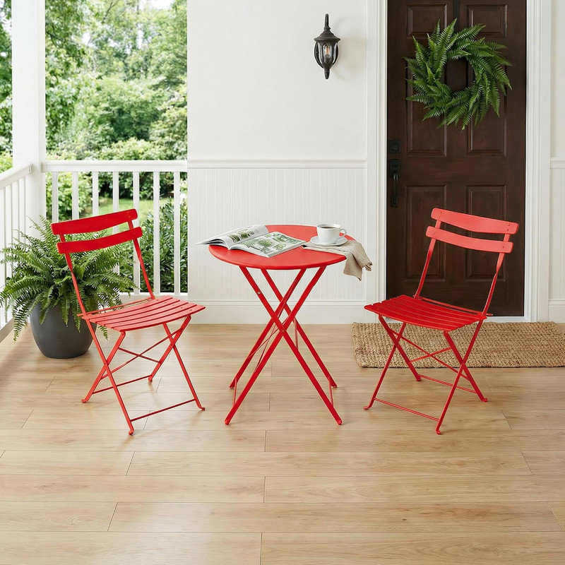 Ensemble bistro de patio pliant 3 pièces - Ensemble de table et chaises d'extérieur sans assemblage, 2 pièces, structure en métal pour balcon, cour, jardin, conception peu encombrante