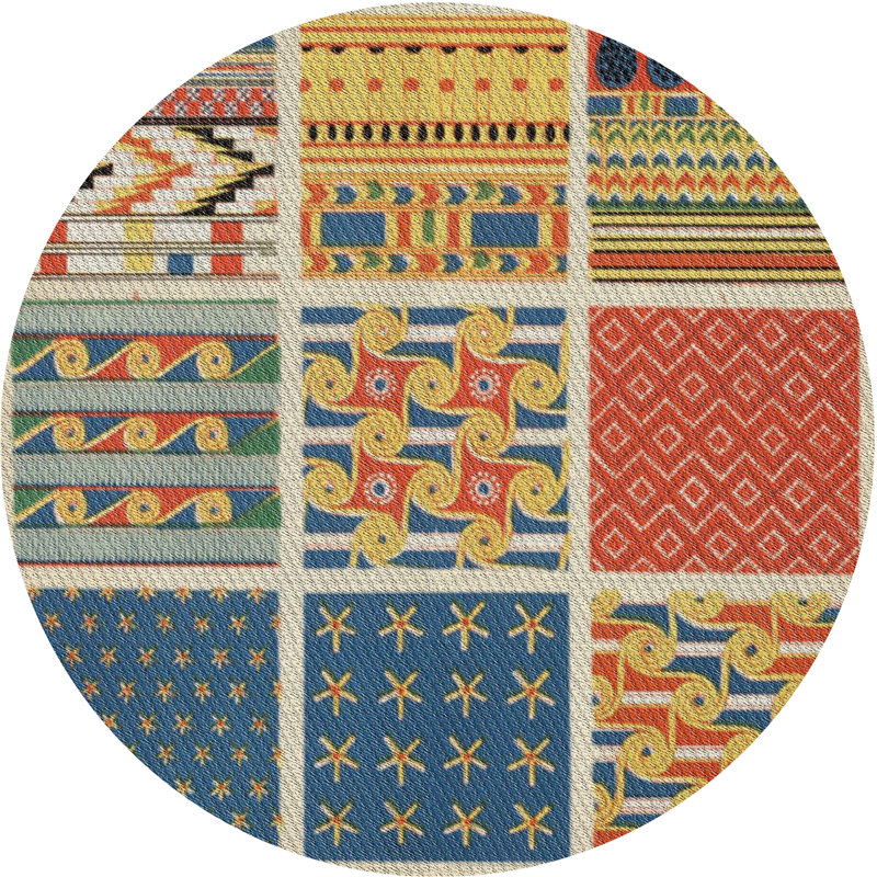 Tapis vert/bleu/rouge tissé à la machine, Rond 5 pi