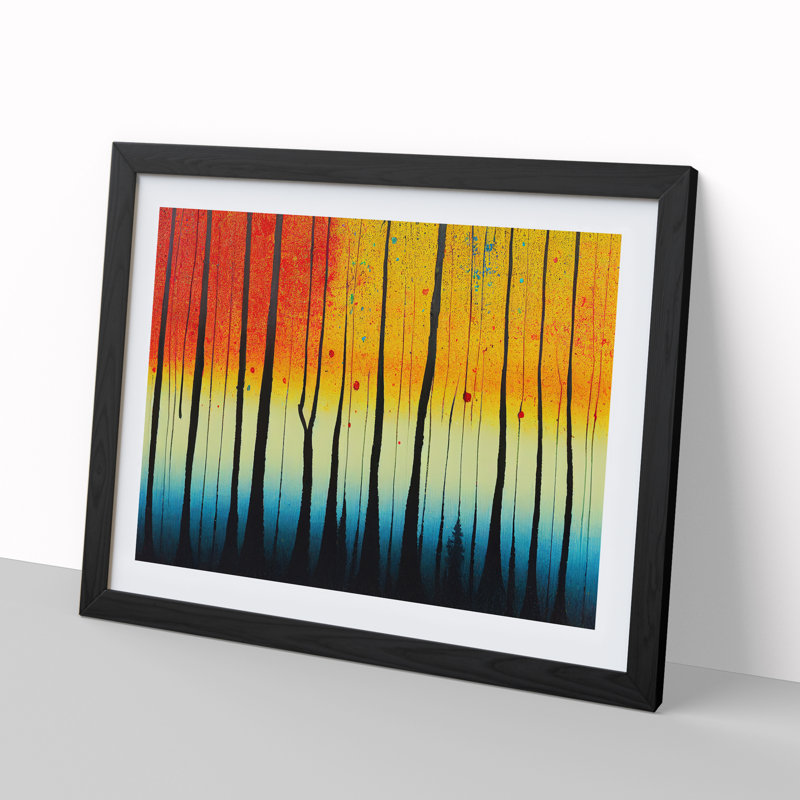 Summer Forest Paint Splatter Vol.4 Abstract - Single Picture Frame Painting, Black Framed, 25cm H x 34cm W x 2cm D