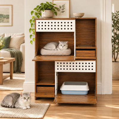 Hidden Cat Litter Box Enclosure Side Table with Storage