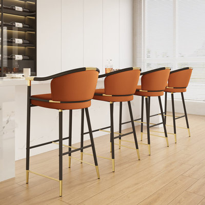 Craines Bar Height Bar Stool With Arms In Orange Upholstery Velvet