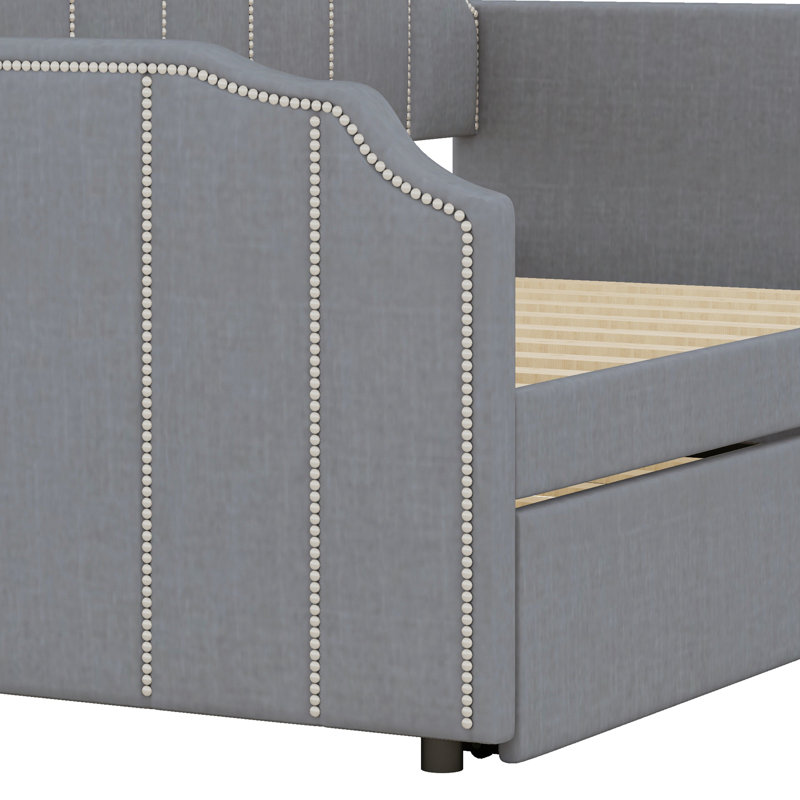 Upholstered Daybed with Pop-Up Trundle, Gray
