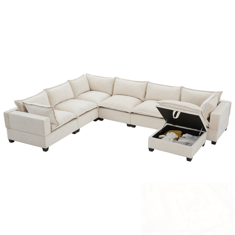Latitude Run® Chenille U Shaped Sectional Sofa with Movable Storage ...