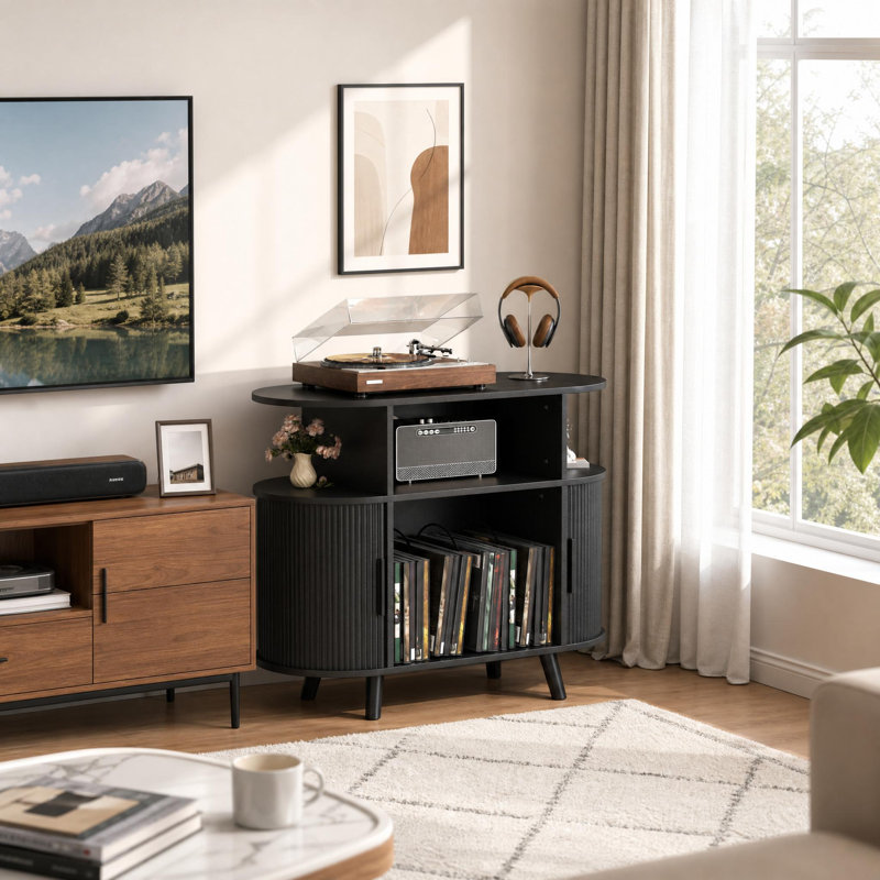 Table tournante avec tourne-disque 35 po avec station de chargement et portes coulissantes, Black