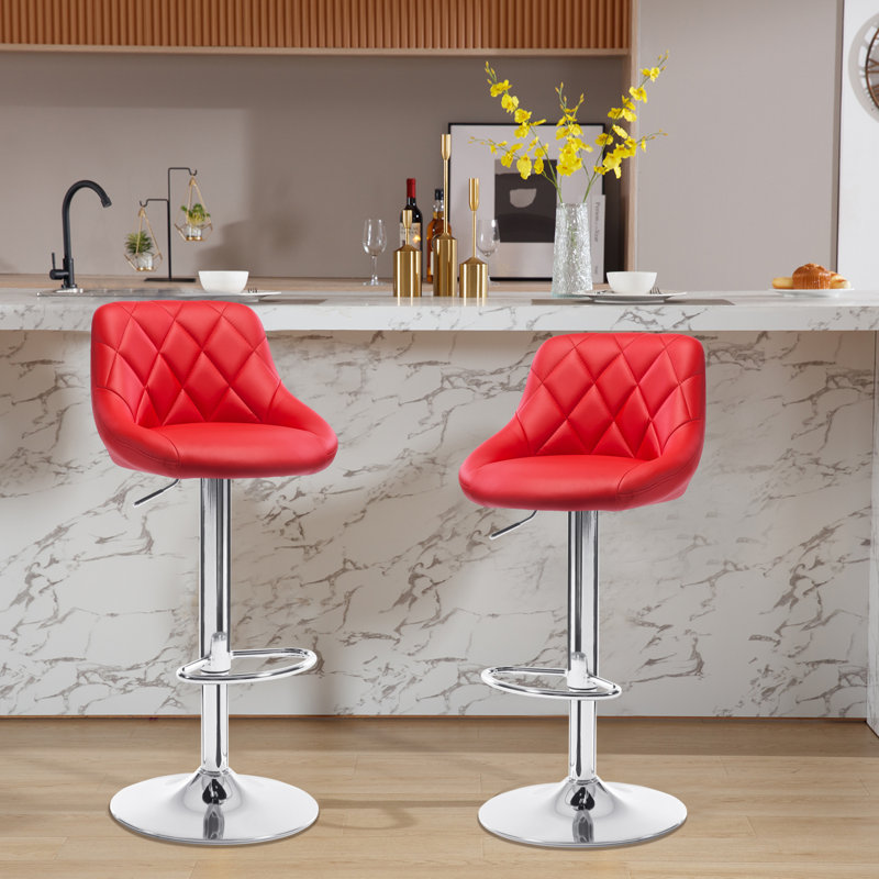 Swivel Upholstered Adjustable Height Counter Stool, Red, 2