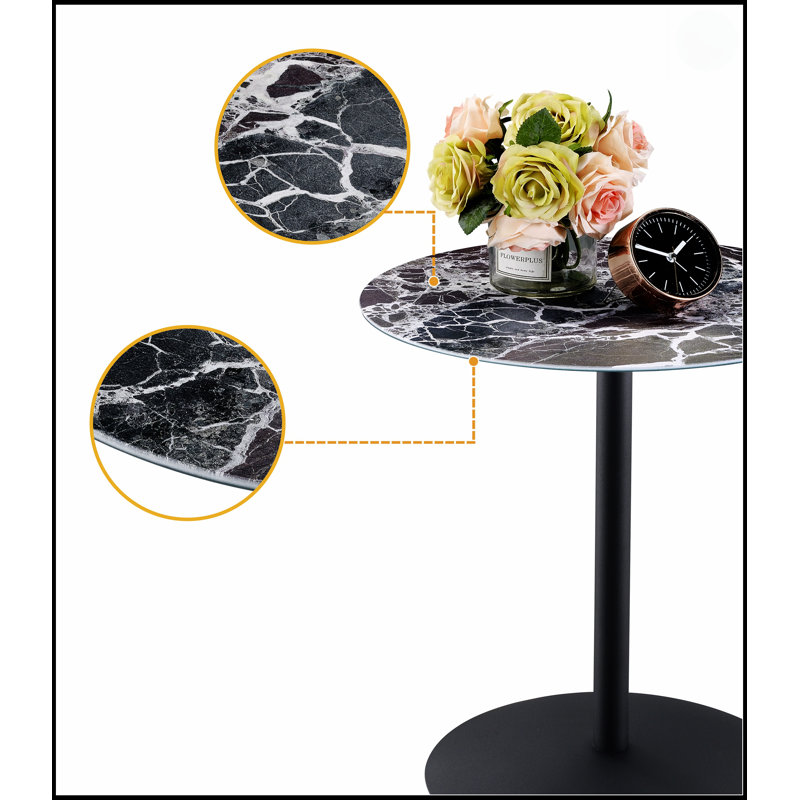 Table de bout Circa de 17,5 pouces avec plateau texturé en marbre noir durable et base en acier robuste pour les intérieurs modernes