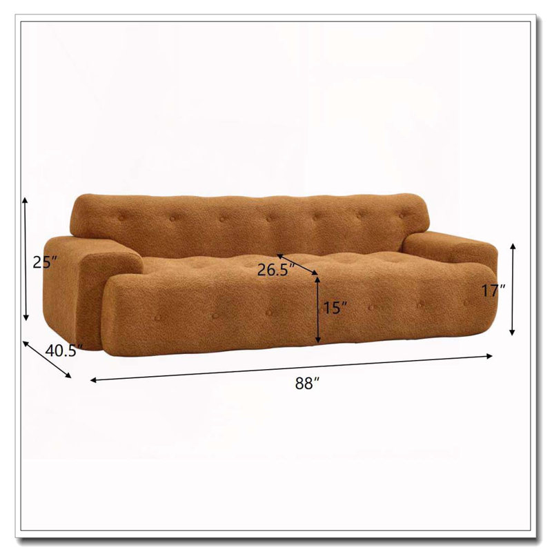 Canapé 88 places 3 places avec canapé capitonné confortable, Chameau