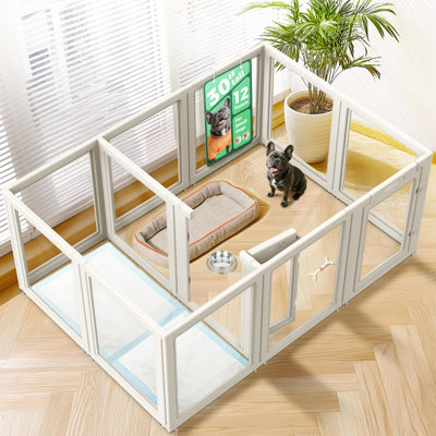FXW AuraSpace Acrylic Indoor Dog Playpen for Small and Medium Dogs, 30 Inch, 12 Panels, White