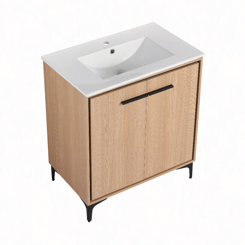 Base de meuble-lavabo 30 po avec lavabo, armoire de rangement avec portes, bois d'ingénierie, 30"