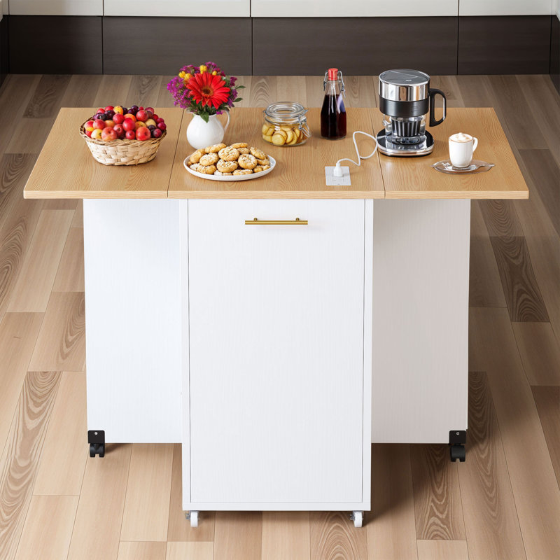 Barmadale Portable Kitchen Island with Drop Leaf and Tilt-Out Storage Cabinet
