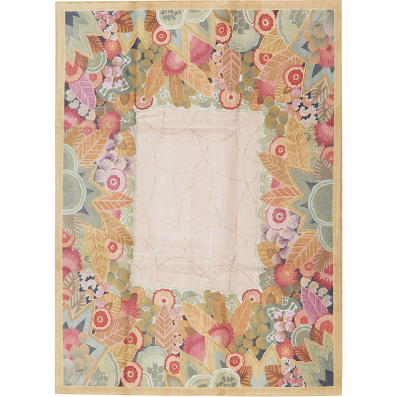 Hand-Knotted High-Quality Peach and Green Area Rug