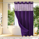 No Hook Waffle Weave Shower Curtain With Snap-In Fabric Liner Set For Bathroom, Hotel Style With Mesh Top Window, Waterproof & Washable, Purple, 72X74