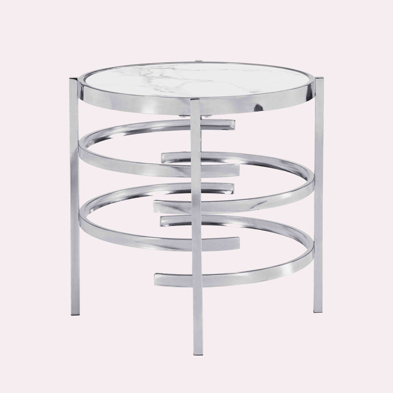 Izaria Stone Top End Table, Silver
