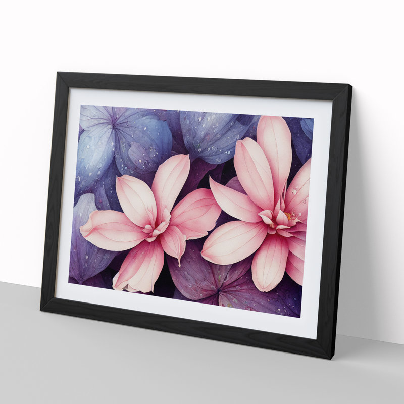 Flashy Watercolour Flowers - Single Picture Frame Painting, Black Framed, 46cm H x 64cm W x 2cm D
