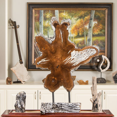 Teak Slab on Stand with Burnt Finish