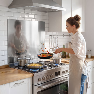 Dosseret en acier inoxydable de 30 po x 30 po pour le poêle, pare-éclaboussures ultra plat, dosseret de hotte de cuisine à panneau mural, panneau métallique de cuisine facile à nettoyer, trous pré-percés pour une installation facile, argent