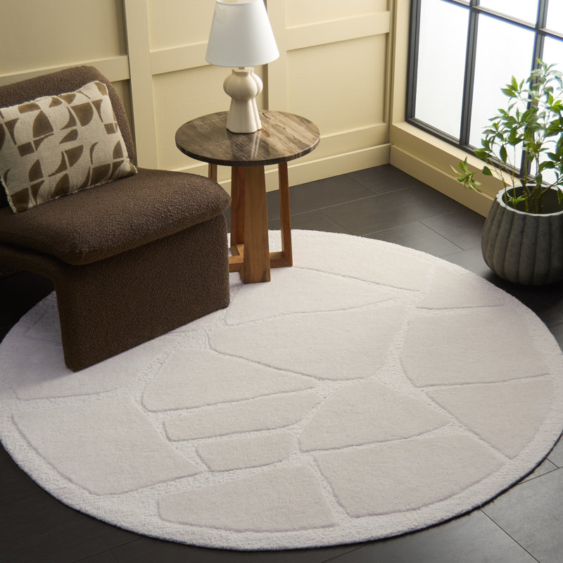 Mykonos 302 Hand Tufted Wool/Cotton/Latex Abstract Rug in Ivory, Round 6'