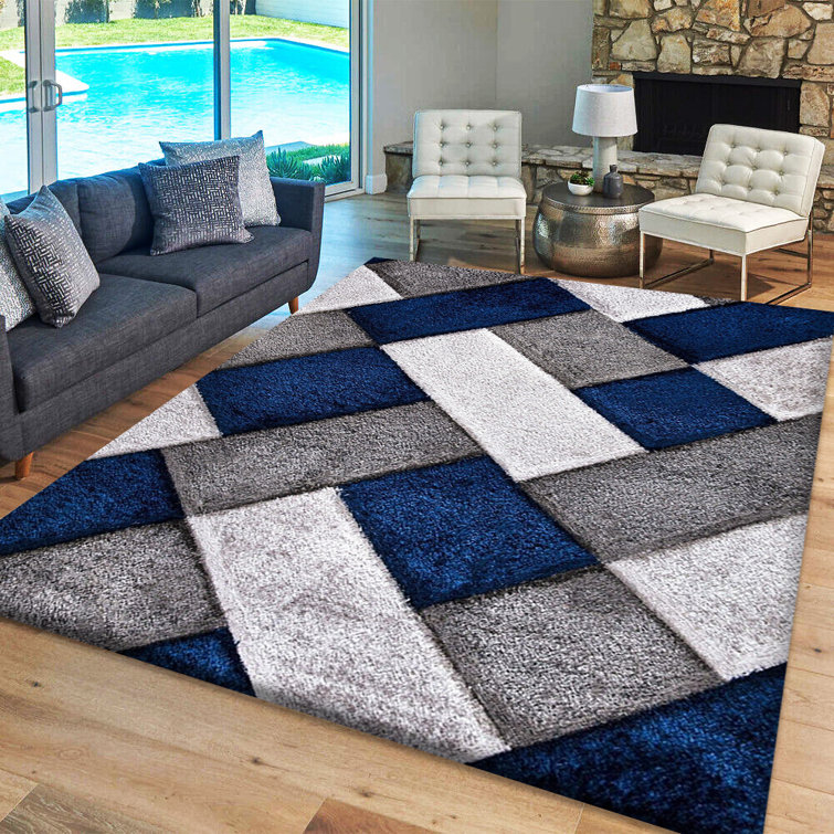 BEACHSIDE HOME DECORE LTD Geometric Machine Woven Navy Blue Area Rug ...