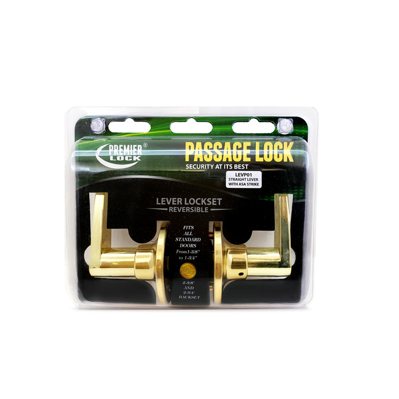 Passage Door Lever, Straight Handle, Polished Brass, Passage (Hall & Closet)